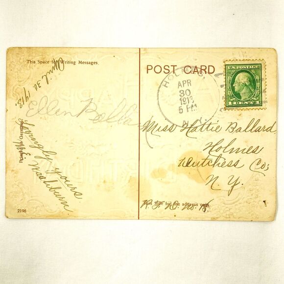 Happy Birthday Postcard Embossed Washigton 1c Stamp Sheep 1913 Duchess NY Posted - Picture 4 of 13